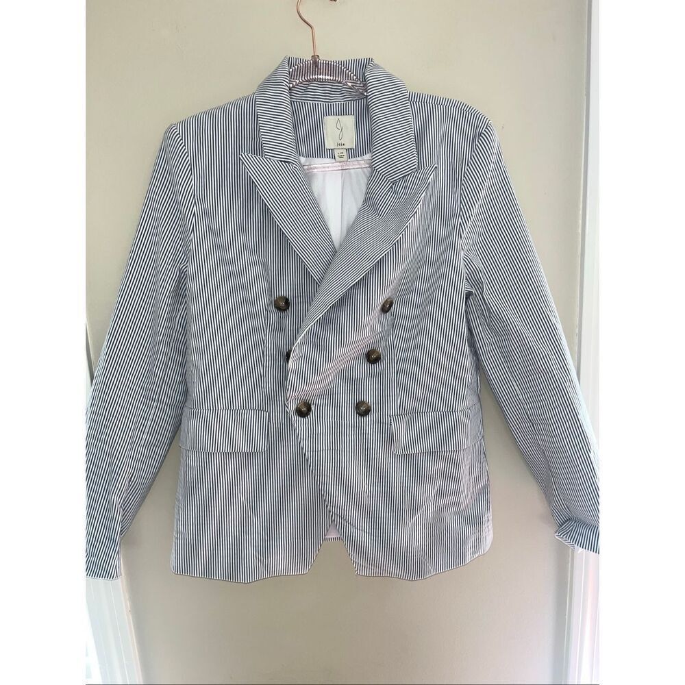 Joie Blue White Seersucker Women's Blazer Large